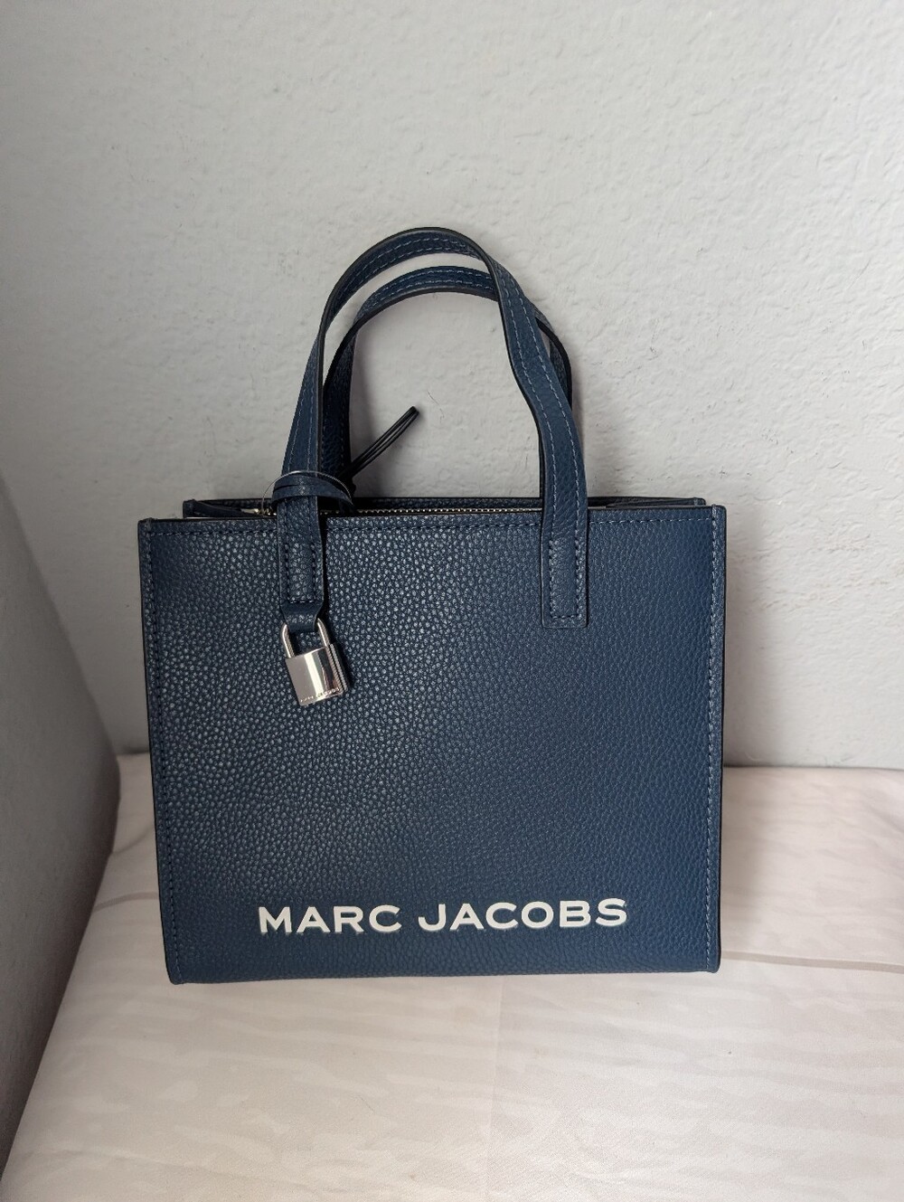 NWT Marc Jacobs Mini Bold Grind Pebbled Leather Satchel Crossbody In Azure Blue